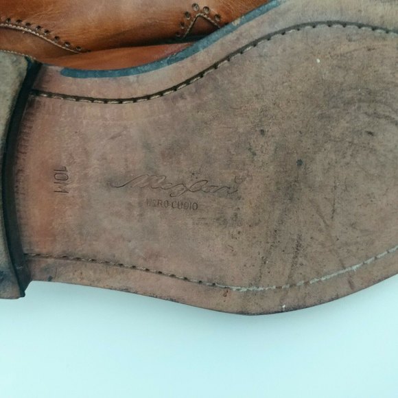 Mezlan Oxford 10 M Tan Camel Lace Tie Handmade Spain Tooled Leather Cap Toe